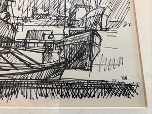 Niet of onleesbaar gesigneerd - inkt tekening: havenzicht kopen? Bied vanaf 1!
