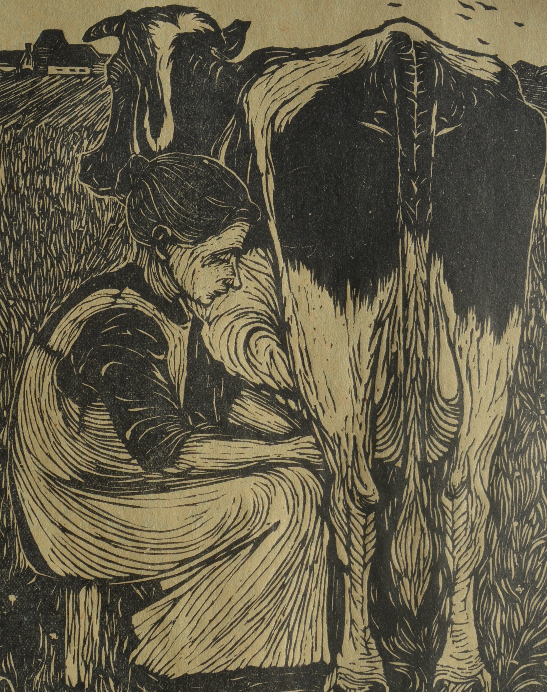 Jan Mankes - Koemelkster - Houtsnede - 1914 - ingelijst kopen? Bied vanaf 399!