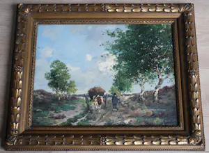 Jozef Gindra - Boer in Brabants landschap (omgeving Bladel) - olieverf in een kapitale lijst kaufen? Bieten Sie von 295!