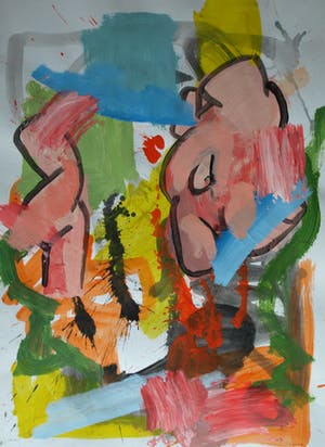 Peter Klashorst - Acrylverf op papier , Abstracte naakten in abstract landschap – 70 x 50 cm. kopen? Bied vanaf 1!