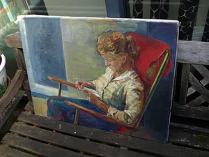 Niet of onleesbaar gesigneerd - Olieverf op doek , Leesvrouw , Lezende vrouw kopen? Bied vanaf 1!