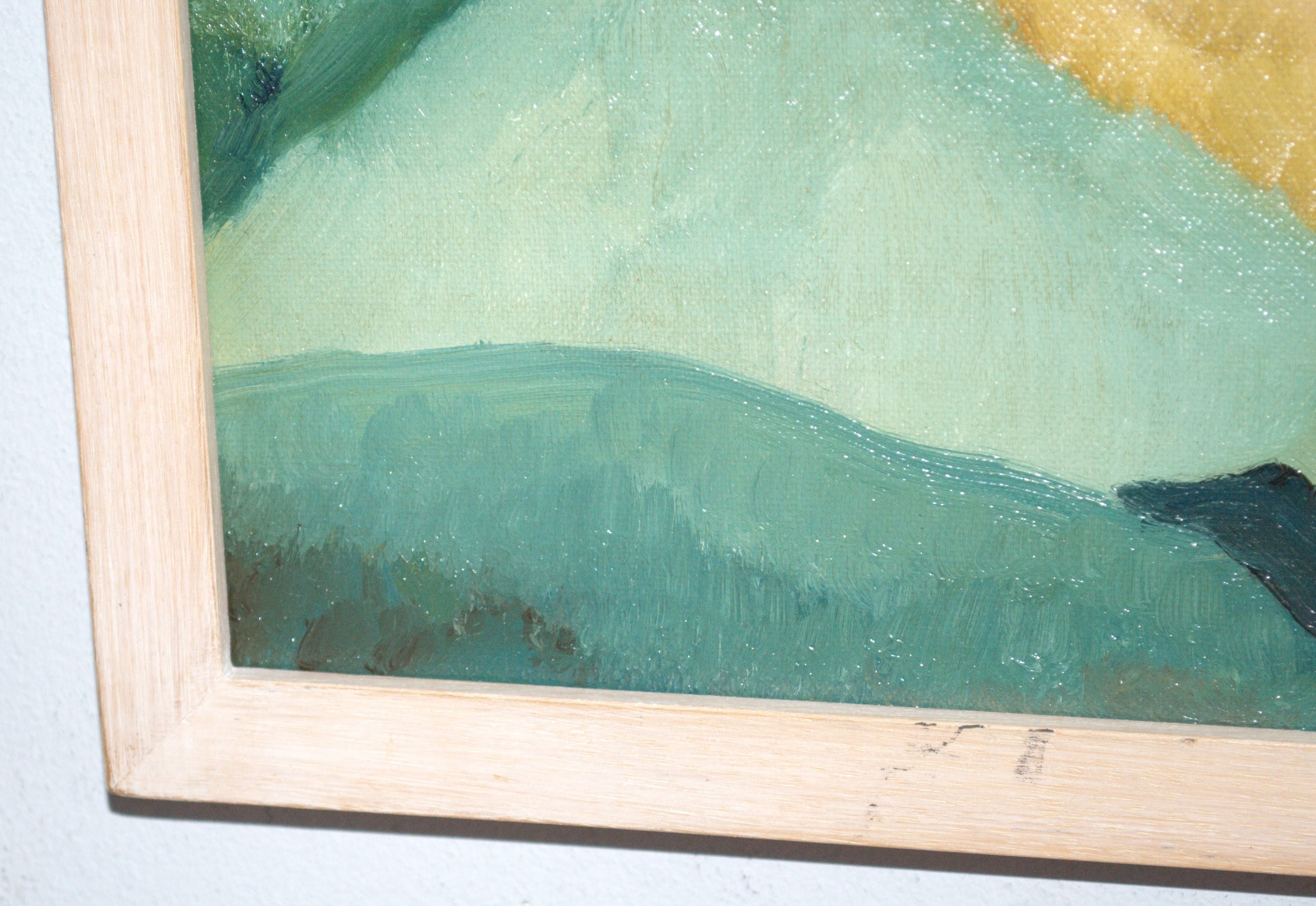 Niet of onleesbaar gesigneerd - abstract landschap met kerk - olieverf 50x70 cm kopen? Bied vanaf 1!