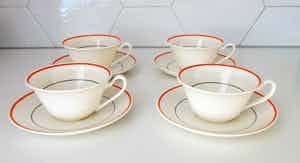 Firma Regout & Co - Vier art deco kop- en schotels verkocht voor € 32!