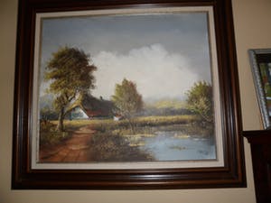 Niet of onleesbaar gesigneerd - Olieverf op doek, landschap met huis, water en natuur kopen? Bied vanaf 10!