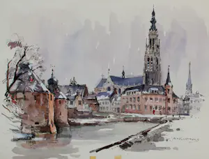 Buy Jan Korthals - Aquarel: Stadsgezicht van Amersfoort - 1963? Bid from 115!