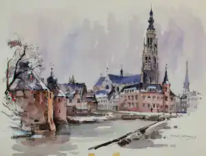 Jan Korthals - Aquarel: Stadsgezicht van Amersfoort - 1963 kopen? Bied vanaf 115!