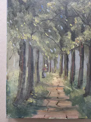 Jan Kelderman - Bosgezicht met vrouw. Zonnig laantje. Putten. kopen? Bied vanaf 20!