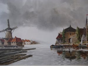 Hermanus Koekkoek (jr.) - "Stad aan rivier"- fraai ingelijste grote aquarel kopen? Bied vanaf 250!