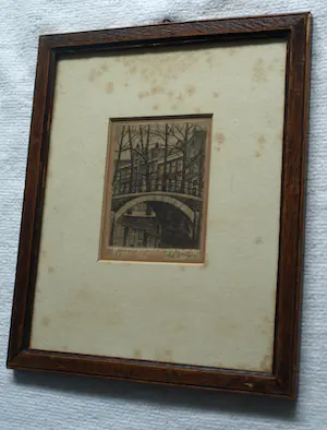 Sal Meijer - Ingelijste ets , Gracht in Amsterdam , Reguliersgracht ? – Nr. 17 kopen? Bied vanaf 25!