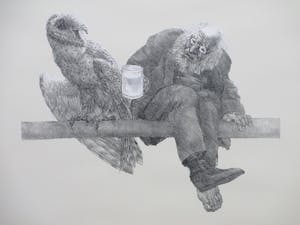 Peter Vos - Oude Man met Uil - Litho kopen? Bied vanaf 100!