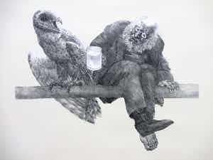 Peter Vos - Oude Man met Uil - Litho verkocht voor € 100!