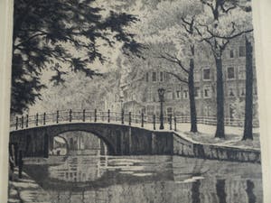 Maarten Langbroek - Ets, Reguliersgracht, Amsterdam – Gesigneerd en ingelijst – ca 1965 kopen? Bied vanaf 10!