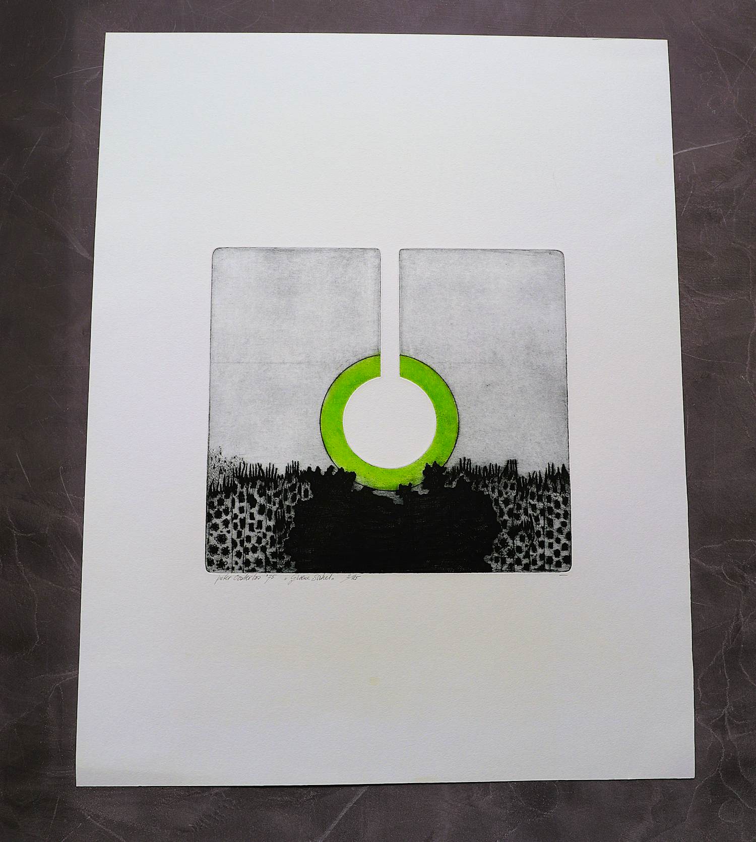 Peter Oosterbos - in kleine oplage gemaakte Ets & aquatint "groene Sirkel" - 1975 - gesigneerd kopen? Bied vanaf 38!