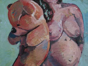 Peter Klashorst - Groot werk op doek , “Vrouw met Teddybeer” – 2018 – 120 x 93 cm kopen? Bied vanaf 350!