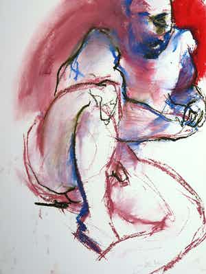 Franscz Witte - Gemengde techniek op papier, Zittend naakt verkocht voor € 1!