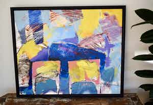 Marjan Nagtegaal - Acryl op paneel, De Roze Kooi - Ingelijst verkocht voor € 1!