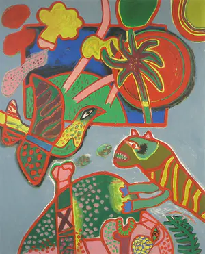 Corneille - Zeefdruk, Vrouw met kat, vogel en palm - Ingelijst (Groot) kopen? Bied vanaf 350!