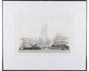Wim Bettenhausen - Ingekleurde ets in preegdruk. Titel, "kermis aan het Malieveld". kopen? Bied vanaf 70!