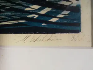 Mike Werkhoven - Grote ingelijste houtsnede "Kustlijn 8" kopen? Bied vanaf 1!