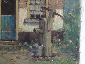 Arnout van Gilst - Olieverf op doek, boerderij met waterpomp – gesigneerd – ca 1945 kopen? Bied vanaf 35!