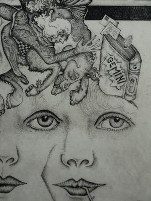 Ab Steenvoorden - Ets met blinddruk , Gemini – Surrealistische voorstelling, 1973 – 24 x 29½ cm kopen? Bied vanaf 1!