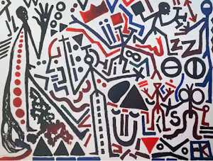 A.R. Penck - nach 'Die Zukunft des Emigranten', großes Farboffset (1991), im Druck signiert kopen? Bied vanaf 68!