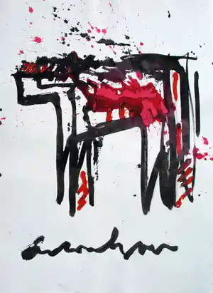 Anton Heyboer - Acrylverf op papier , Het Beest – ca. 1985 - 107 x 79 cm verkocht voor € 150!