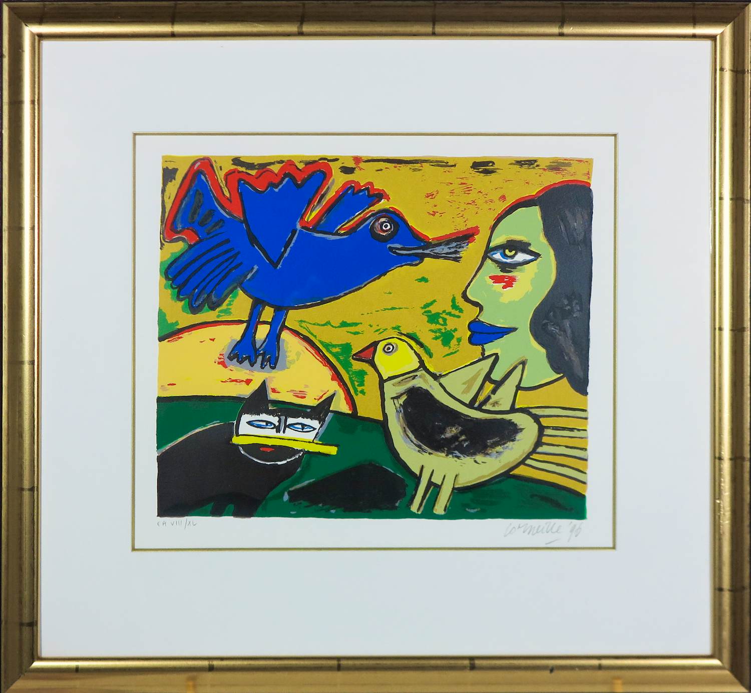 Corneille - Zeefdruk, Vrouw en dieren - Ingelijst verkocht voor € 200!