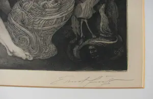 Ernst Fuchs - " SAMSON ZERSTÖRT den TEMPEL DAGONS " 1964 signiert , gerahmt . kaufen? Bieten Sie von 300!