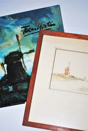 Toon Koster - aquarel .Molen langs vaart. van kunsthandel Roelofs - incl kunstboek werk&leven verkocht voor € 50!