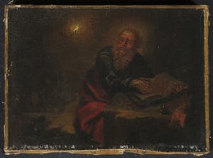 Niet of onleesbaar gesigneerd - Olieverf op doek, Oude man in studeervertrek - Ingelijst kopen? Bied vanaf 1!