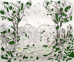 Pieter Holstein - Handgekleurde ets | 'Ontmoeting' | Keurig ingelijst verkocht voor € 80!