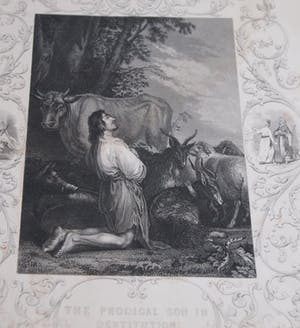 Niet of onleesbaar gesigneerd - Drie antieke Engelse 19e eeuwse Litho's met bijbelse voorstellingen kopen? Bied vanaf 1!