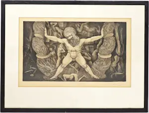 Ernst Fuchs - " SAMSON ZERSTÖRT den TEMPEL DAGONS " 1964 signiert , gerahmt . kaufen? Bieten Sie von 300!