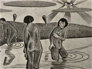 Niet of onleesbaar gesigneerd - Interessante, gestileerde Houtsnede "Baadsters" gesigneerd kopen? Bied vanaf 1!