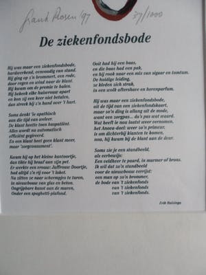 Frank Rosen - Zeefdruk. titel, De ziekenfondsbode, met gedicht van Erik Huizinga. kopen? Bied vanaf 23!