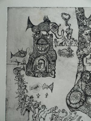 Ab Steenvoorden - Ets , Het Nijlpaard – Surrealistische voorstelling, 1972 - 19½ x 33½ cm kopen? Bied vanaf 35!