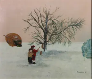 Henryette Weimar-Schultz - Olieverf op paneel , Winterspel II - Ingelijst kopen? Bied vanaf 50!