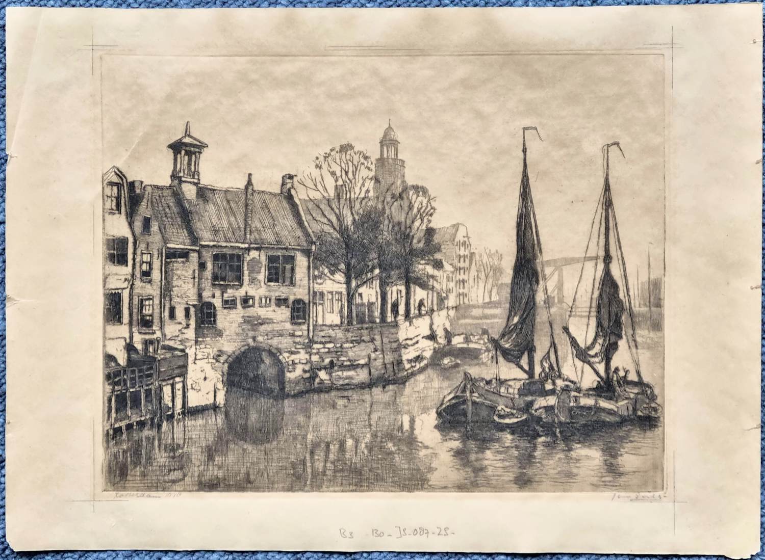 Jan Sirks - Rotterdam 1918 - Aelbrechtskolk met 2 tjalken - 130-JS kopen? Bied vanaf 25!