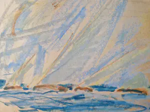 Jan Stroosma - Map met 7 Sepia/Inkt en 1 pasteltekening "(zeil)boten" met atelierstempel kopen? Bied vanaf 50!