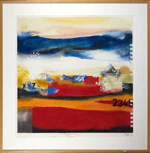 Theo Koster - Zeefdruk en collage, Zonder titel (vierkant rood) - Ingelijst (Groot) verkocht voor € 1!