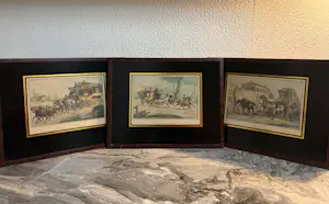 AcheterVictor Adam - Triptiek van 3 x 19e-eeuwse Handgekleurde Lithografieën (Paardenkoetsen)? Enchérissez de 240!