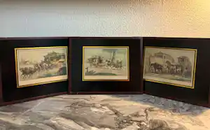 AcheterVictor Adam - Triptiek van 3 x 19e-eeuwse Handgekleurde Lithografieën (Paardenkoetsen)? Enchérissez de 240!