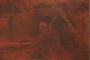 Henri van Daalhoff - Olieverf op doek, Landschap met musicerende figuur - Ingelijst kopen? Bied vanaf 250!