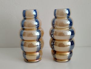 Niet of onleesbaar gesigneerd - 2 prachtige vazen, parelmoer, glas, Art Deco kopen? Bied vanaf 1!