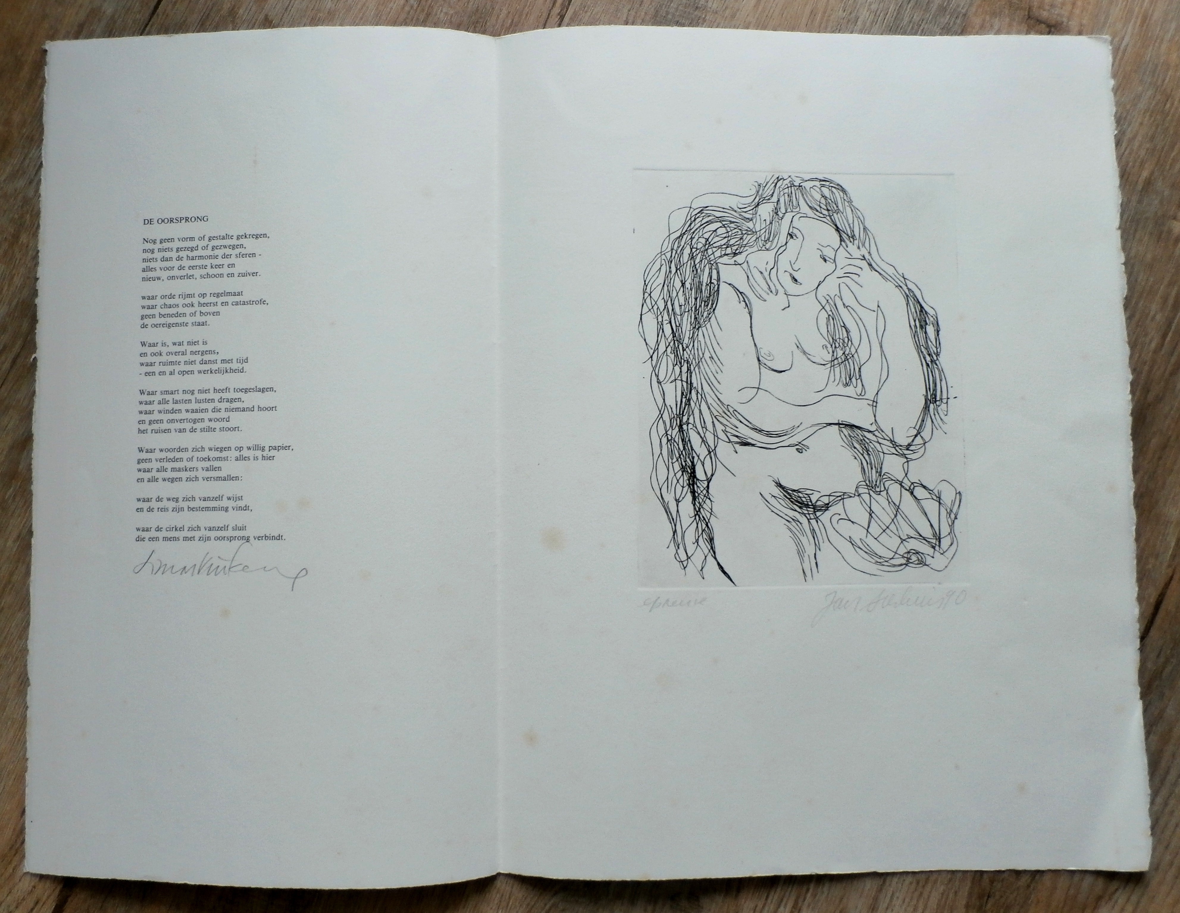 Jan Sierhuis - Ets met gedicht - 1990 verkocht voor € 35!