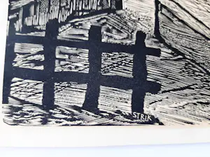 Lou Strik - 2 Houtsnede, Short People gesigneerd, dorpsgezicht druk gesigneerd. kopen? Bied vanaf 40!