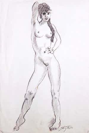 Jan Sluijters (jr.) - Tekening, Staand naakt verkocht voor € 1!