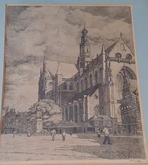 Hendrik Henrichs - Ets Grote Markt en st. Bavo kerk Haarlem kopen? Bied vanaf 30!