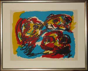 Karel Appel - Trois Personnages (zeer zeldzaam en mooi gelijst) verkocht voor € 1495!